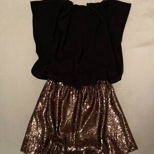 Express, XS Gold Sequin Colorblock Mini Dress, with Black top